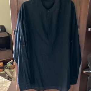 Men's No Collar Black Long Sleeve Shirt